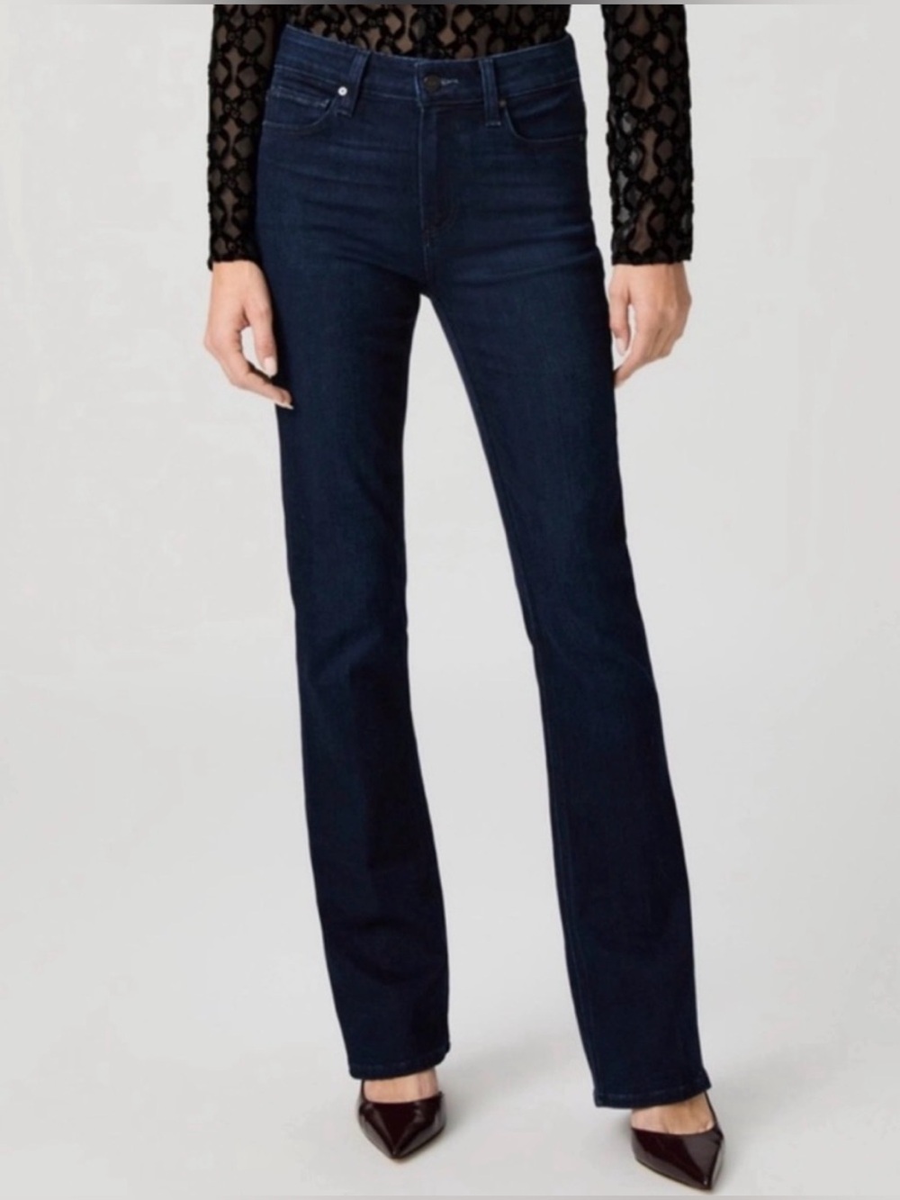 PAIGE High Rise Manhattan Bootcut Jean Eve Dark Wash Size 24